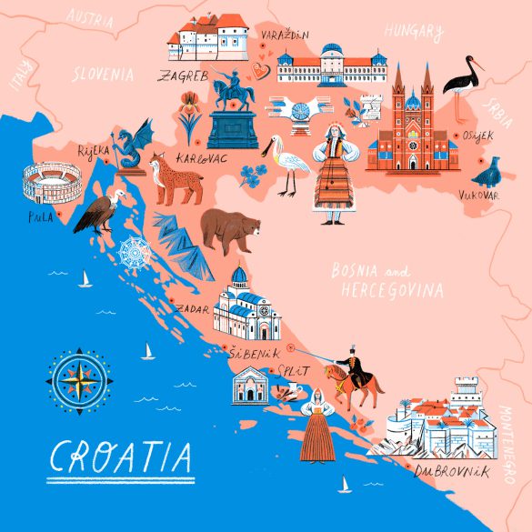 croatia map; illustrated map; illustration; map of Croatia; tourism