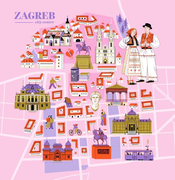 zagreb city centre; zagreb map, citymap, illustrated map